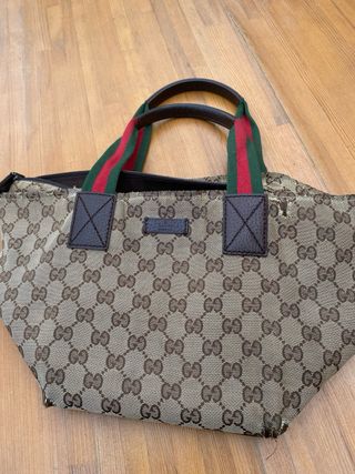 Borsa Gucci monogramma tela marrone e verde
