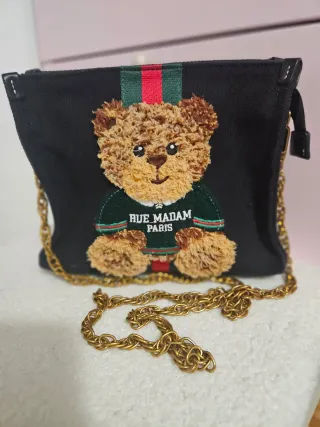 Bolso Negro Oso Rue Madam Paris Cadena Dorada