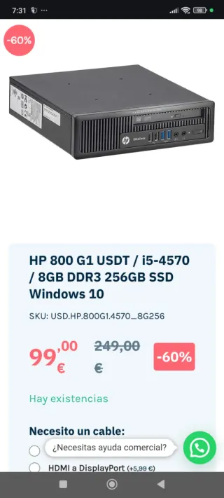 Ordenador HP ProDesk 400 G1 SFF Windows 11