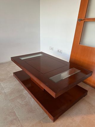 Mesa baja madera y cristal