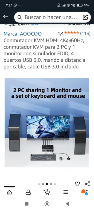 Conmutador KVM HDMI 4K 60Hz para conectar 2 PC