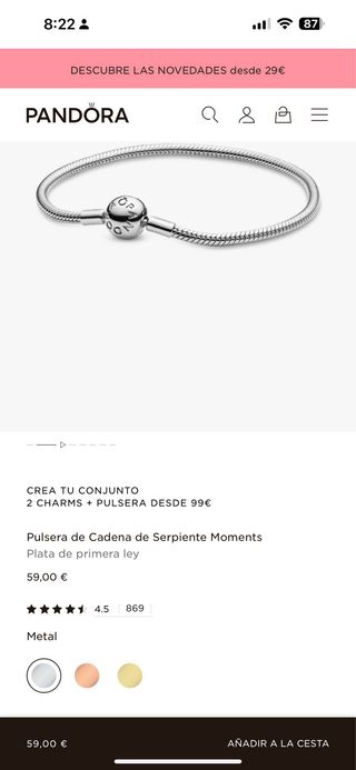 Pulsera Pandora mas charm Corazón Alas Ángel Plata