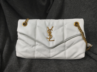 Bolso YSL Blanco Piel Acolchado Cadena Dorada