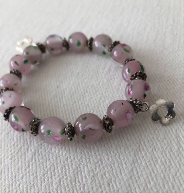Pulseira de Cristais Murano Rosa Flor
