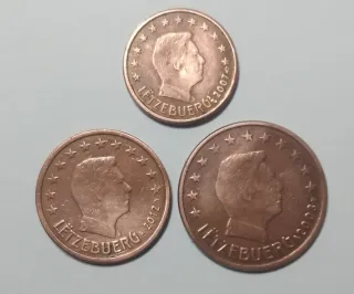 Tris monete 1-2-5 cent Lussemburgo