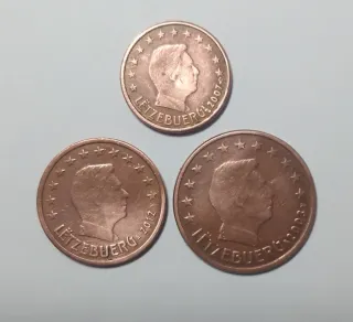 Tris monete 1-2-5 cent Lussemburgo
