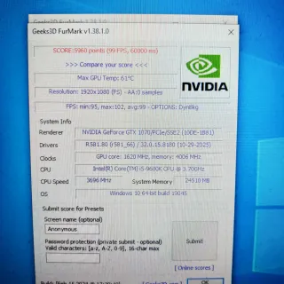 PC I5 9600K, 16GB, GTX 1070 8GB.