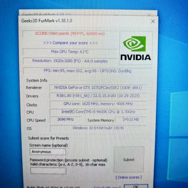 PC I5 9600K, 24GB, GTX 1070 8GB