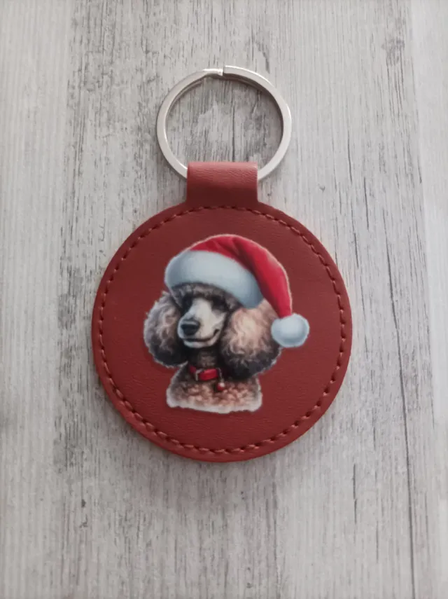Llavero Perro Poodle Gorro Navidad