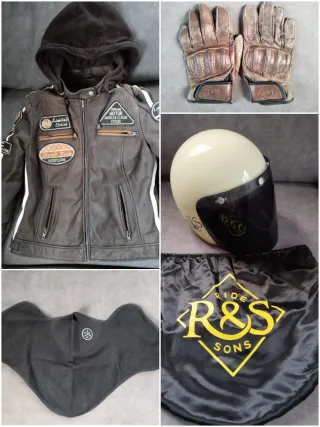 Chaqueta de cuero + Casco + Guantes + Máscara