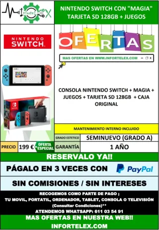 Nintendo Switch + 128GB + Juegos
