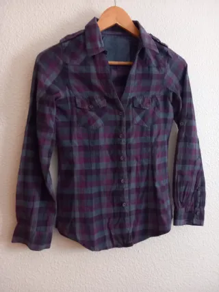 Camisa vintage mujer T.36 cuadros morado