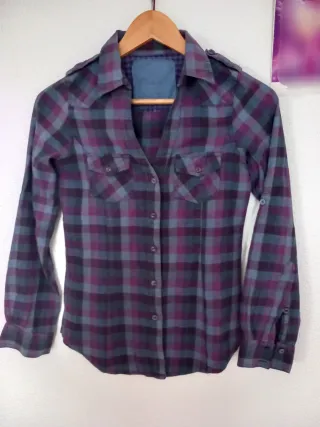 Camisa vintage mujer T.36 cuadros morado