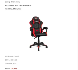 Silla Gaming Drift DR35 Negro Roja