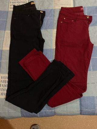 Pantalones pitillo invierno negros y burdeos