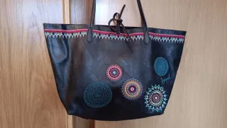 Bolso Desigual Marrón con Bordados Multicolor