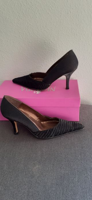 Zapatos de tacón negros piel talla 36