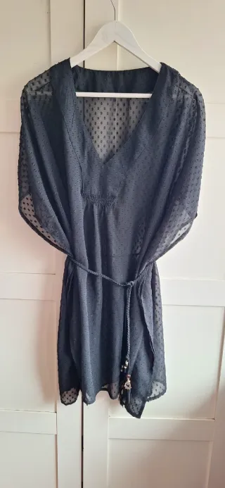 Vestido negra con topos T. Única
