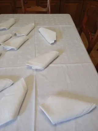 Mantelería adamascada de lino blanca 2,40 x 170