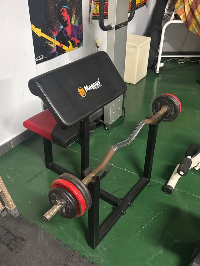 Banco Predicador Bíceps + Barra Z