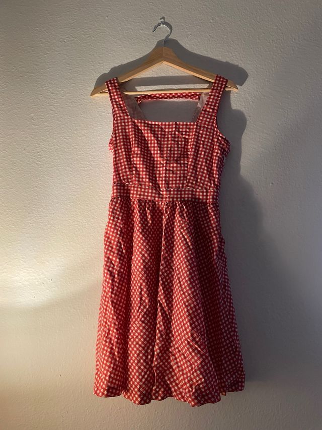 Vestido Rojo Cuadros Vintage