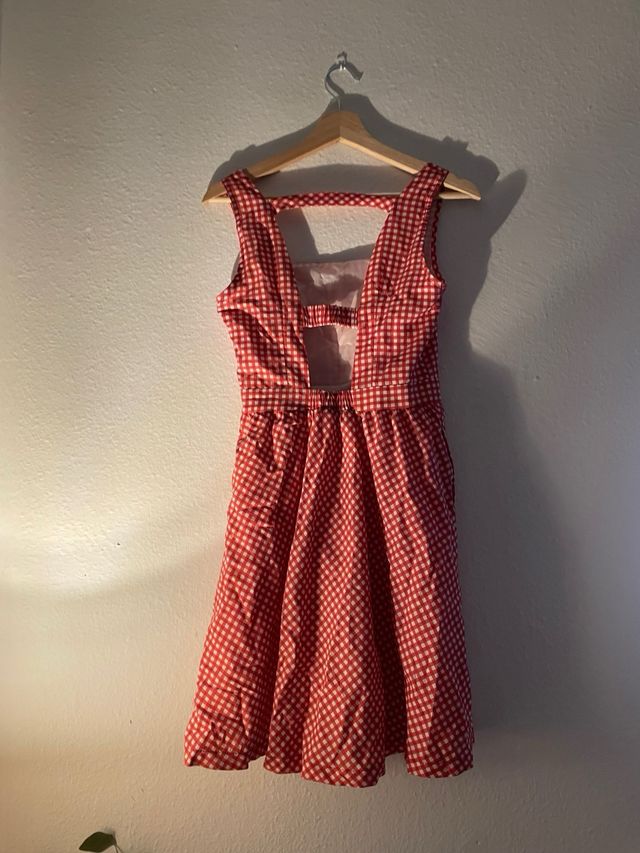 Vestido Rojo Cuadros Vintage