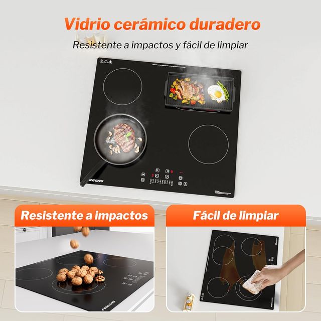 PLACA VITROCERÁMICA 4 FUEGOS 7200W 60CM SEGURIDAD