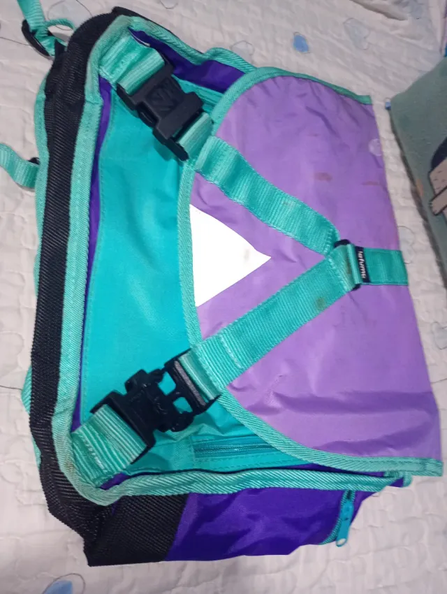 Mochila vintage morada y turquesa