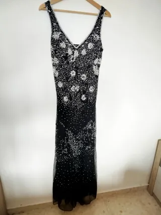 Vestido fiesta/coctel negro pedrería T40