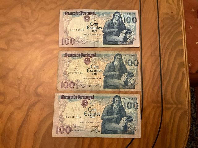 3 Billetes 100 Escudos Portugal