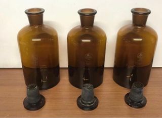 3 Boccette Vetro Farmacia 500ml Vintage