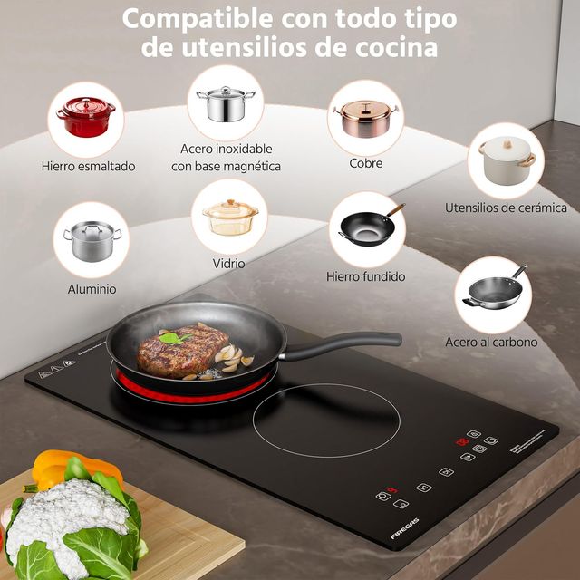 PLACA VITROCERÁMICA 2 FUEGOS 3000W 29CM TÁCTIL