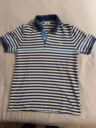 Polo Lacoste Talla 4 Rayas Azul Blanco