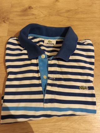 Polo Lacoste Talla 4 Rayas Azul Blanco