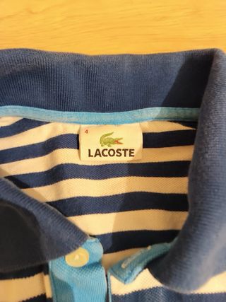 Polo Lacoste Talla 4 Rayas Azul Blanco