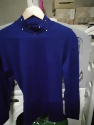Jersey señora cuello alto azul