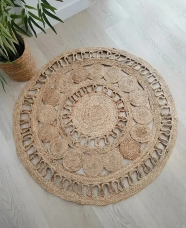 Tapete Redondo de Iute Natural Estilo Boho