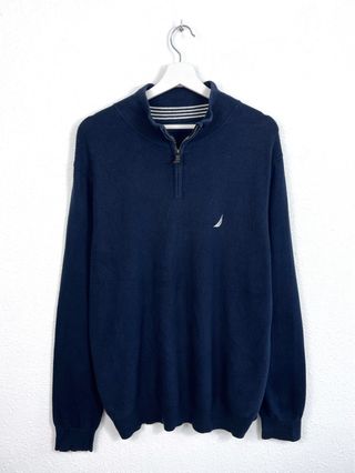 Jersey Nautica Azul Media Cremallera Clásico Retro