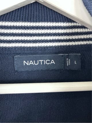 Jersey Nautica Azul Media Cremallera Clásico Retro