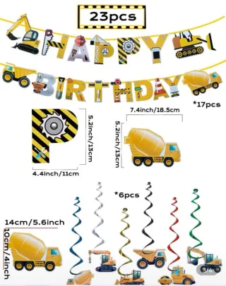 Mantel y guirnaldas excavadoras cumpleaños