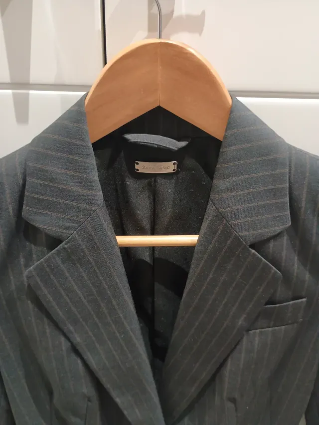 Blazer Zara Mujer Raya Gris