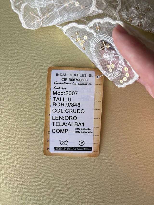 Peinador Fallera Crudo con Hilo Dorado