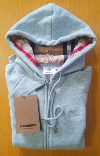 Felpa Burberry con cappuccio e zip grigia