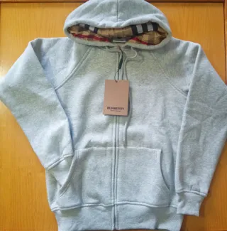 Felpa Burberry con cappuccio e zip grigia