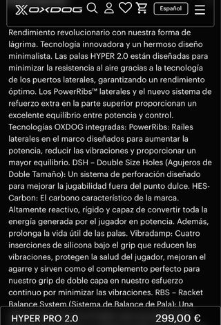 Pala pádel OxDOG Hyper Pro 2.0