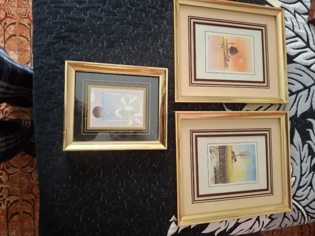 Set de 13 cuadros Decorativos Dorados y madera.