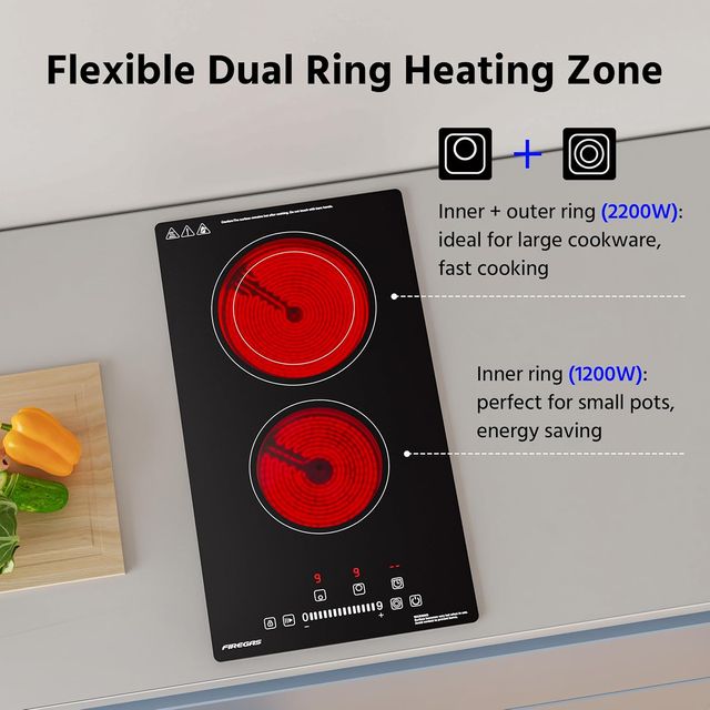 PLACA VITROCERÁMICA 2 FUEGOS 3400W 29CM TÁCTIL