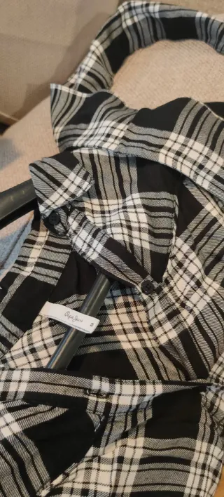 Vestido Camisero Cuadros Blanco y Negro