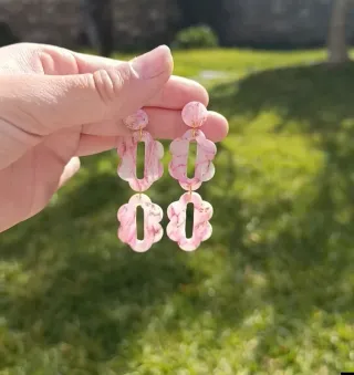 Pendientes efecto cuarzo rosa y oro