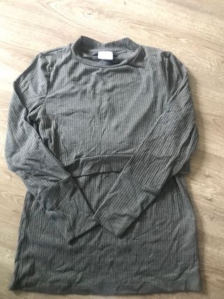 Camiseta Lactancia Embarazo Gris Manga Larga